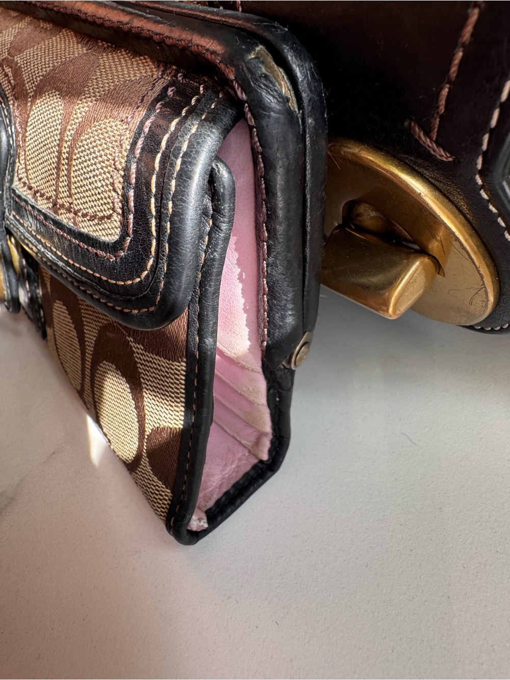 Coach Brown Legacy Lining Double Turnlock Clasp Vintage Bag+Wallet - Picture 6 of 16